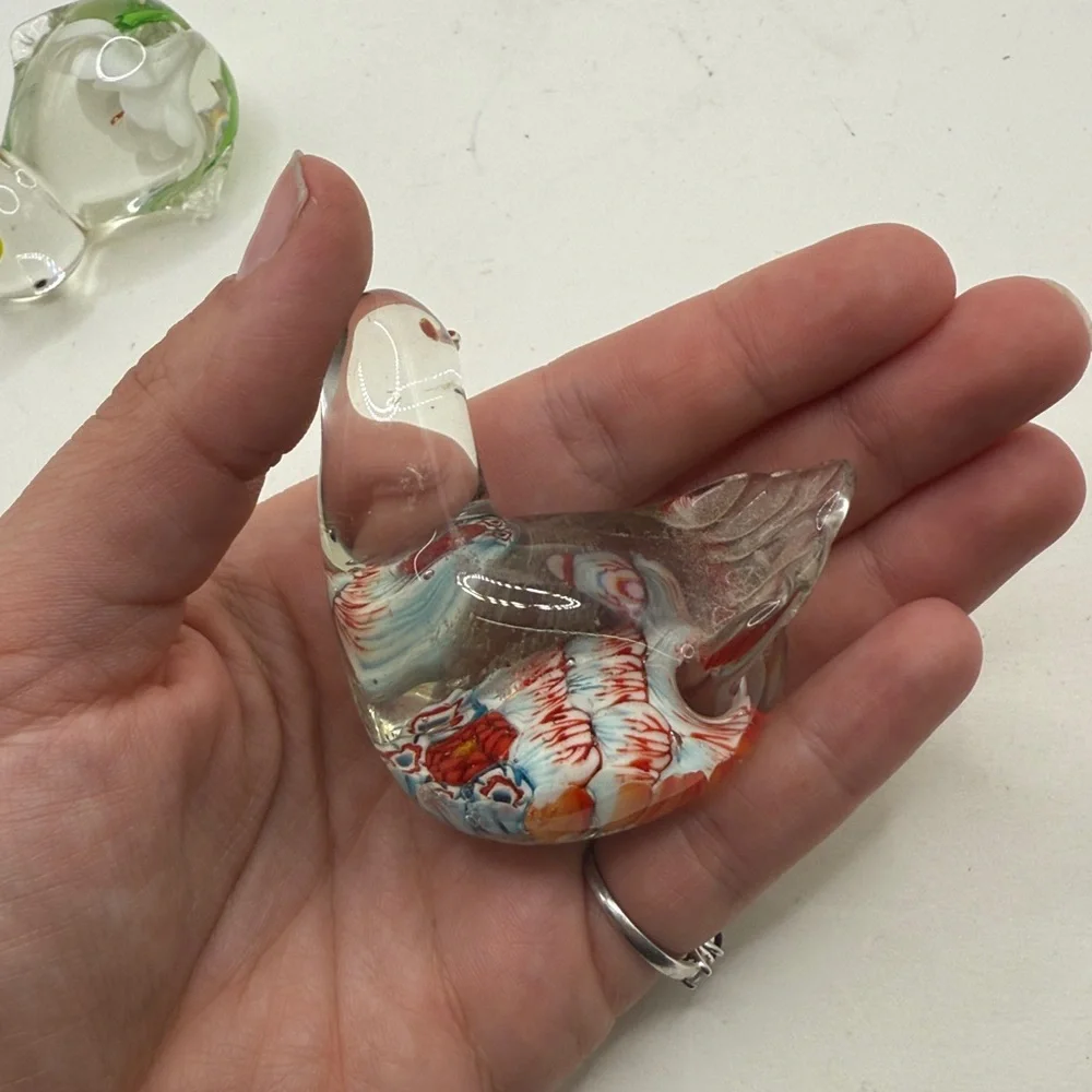 Vtg Glass Bird Duck Swan Chicken Figurine Paperweight Decor Collectible Floral